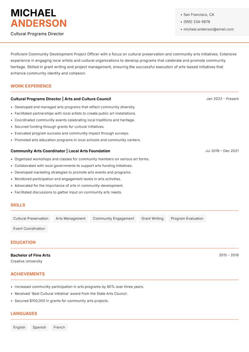 Community Development Project Officer resume template — Modern Professional