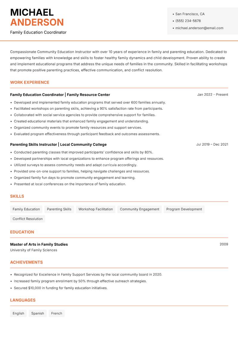 Community Education Instructor resume template — Modern Professional