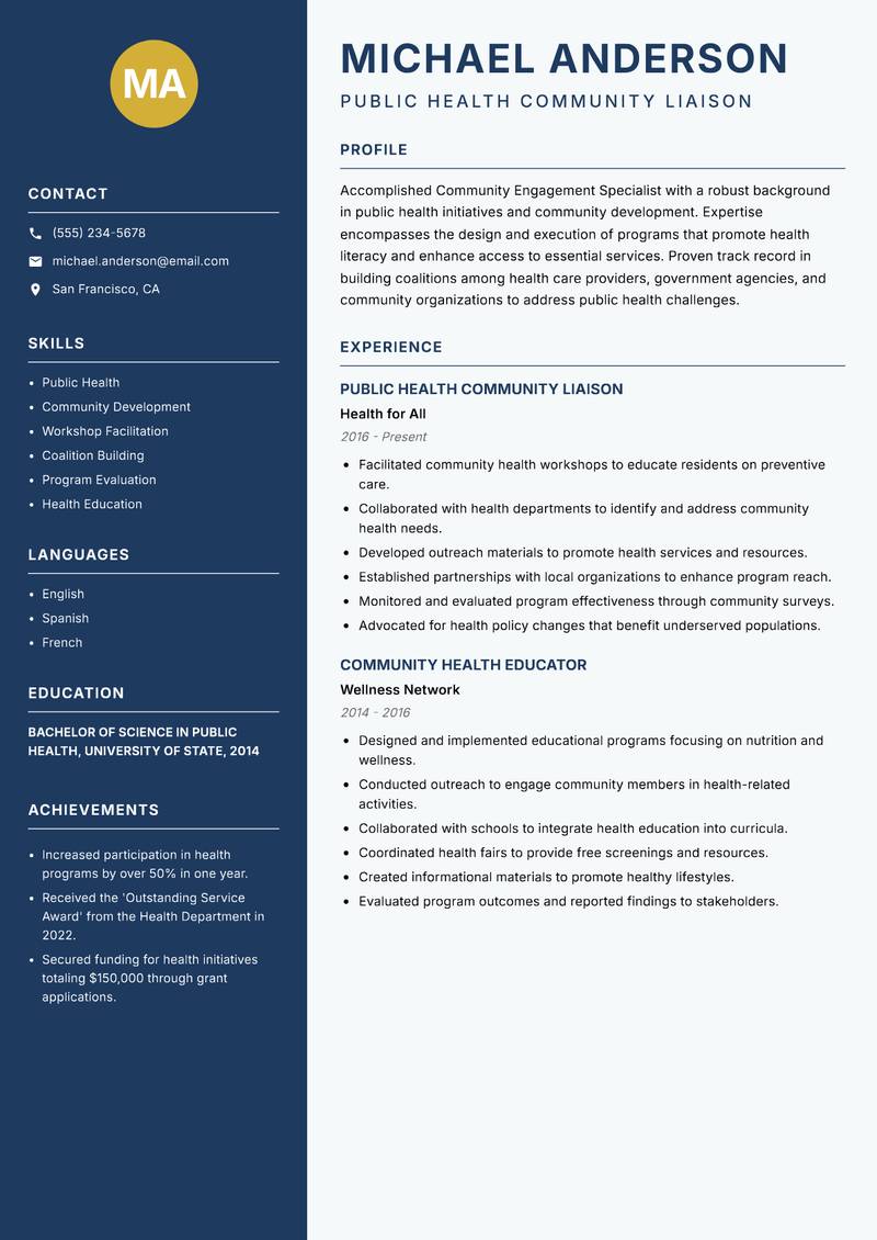 Community Engagement Specialist resume template — Classic Clean
