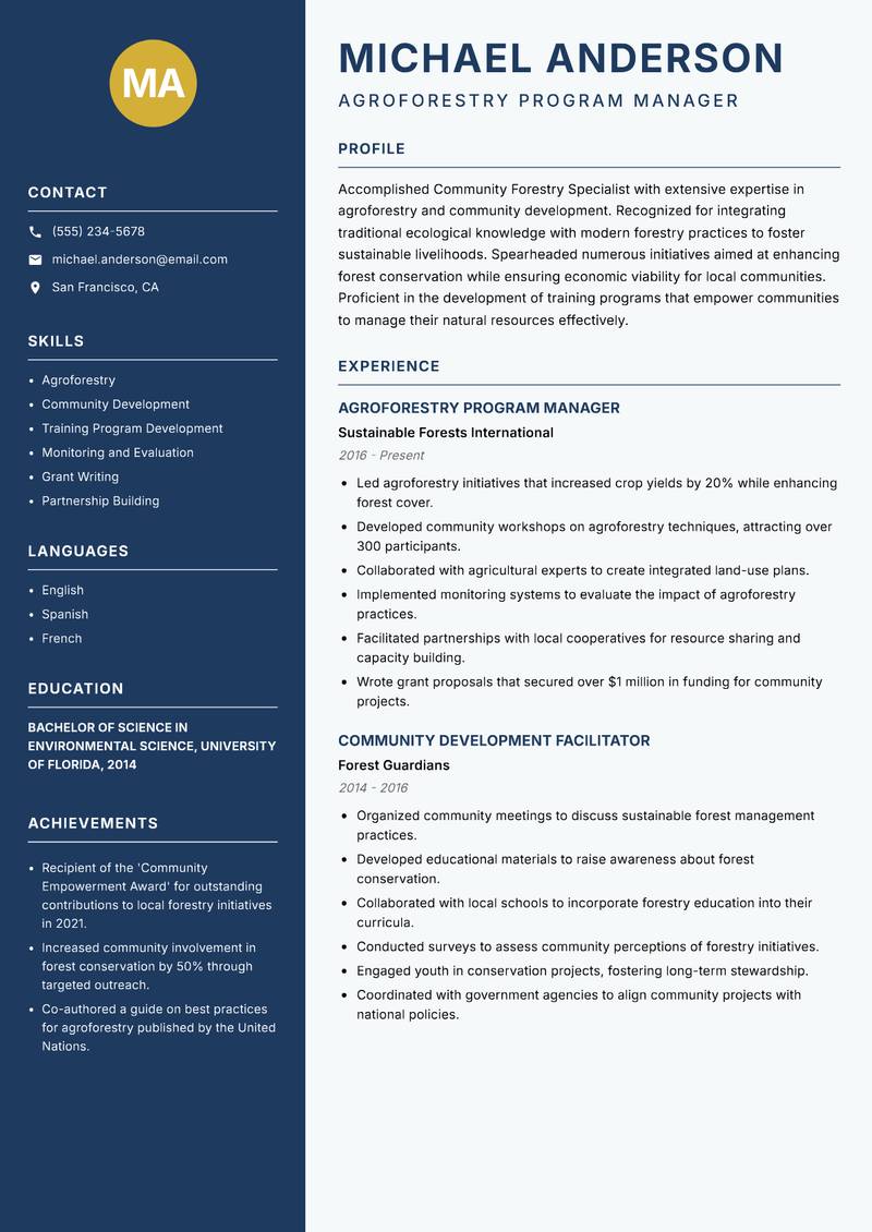Community Forestry Specialist resume template — Classic Clean