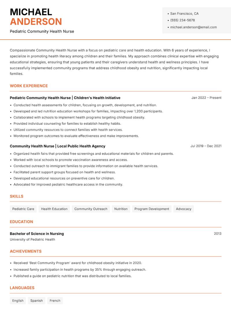 Community Health Nurse resume template — Modern Professional