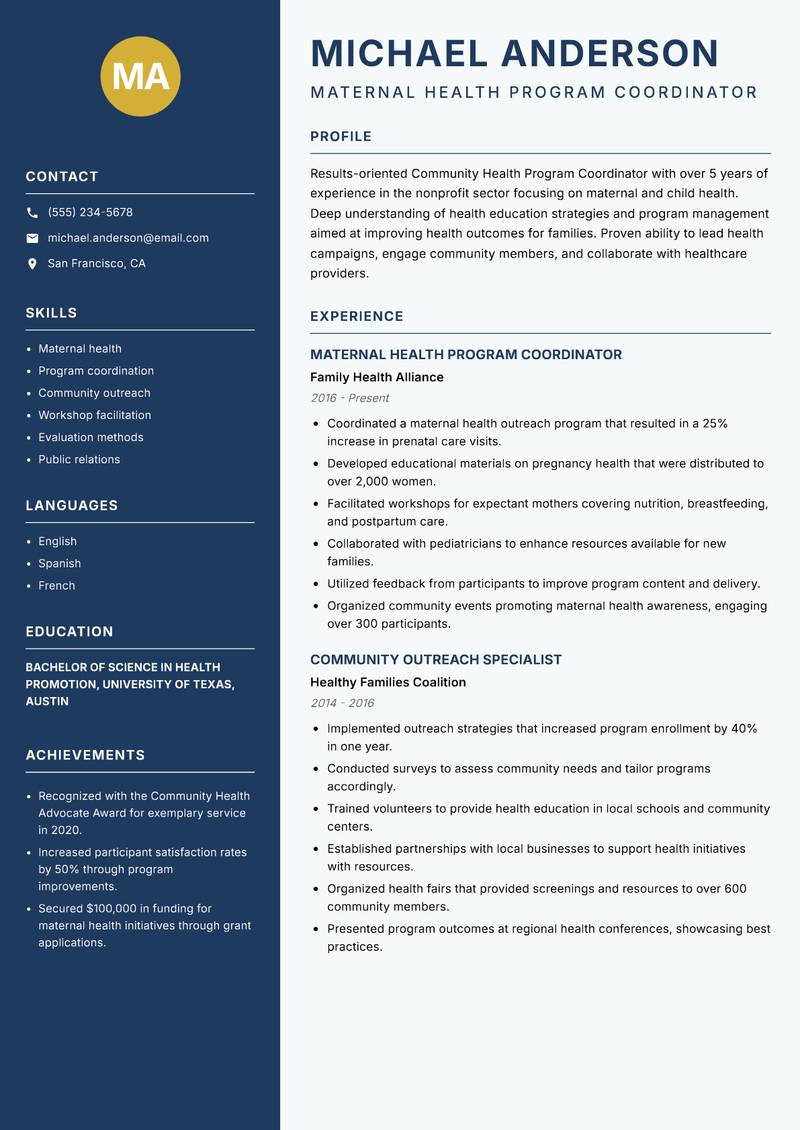 Community Health Program Coordinator resume template — Classic Clean