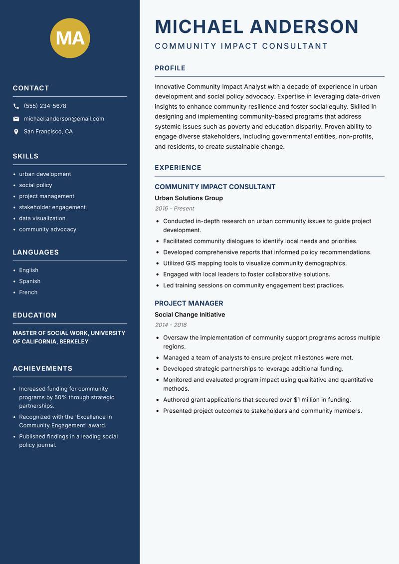 Community Impact Analyst resume template — Classic Clean
