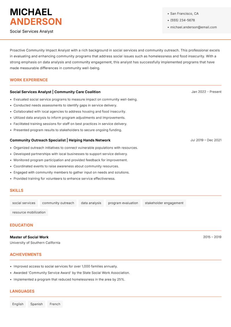 Community Impact Analyst resume template — Modern Professional