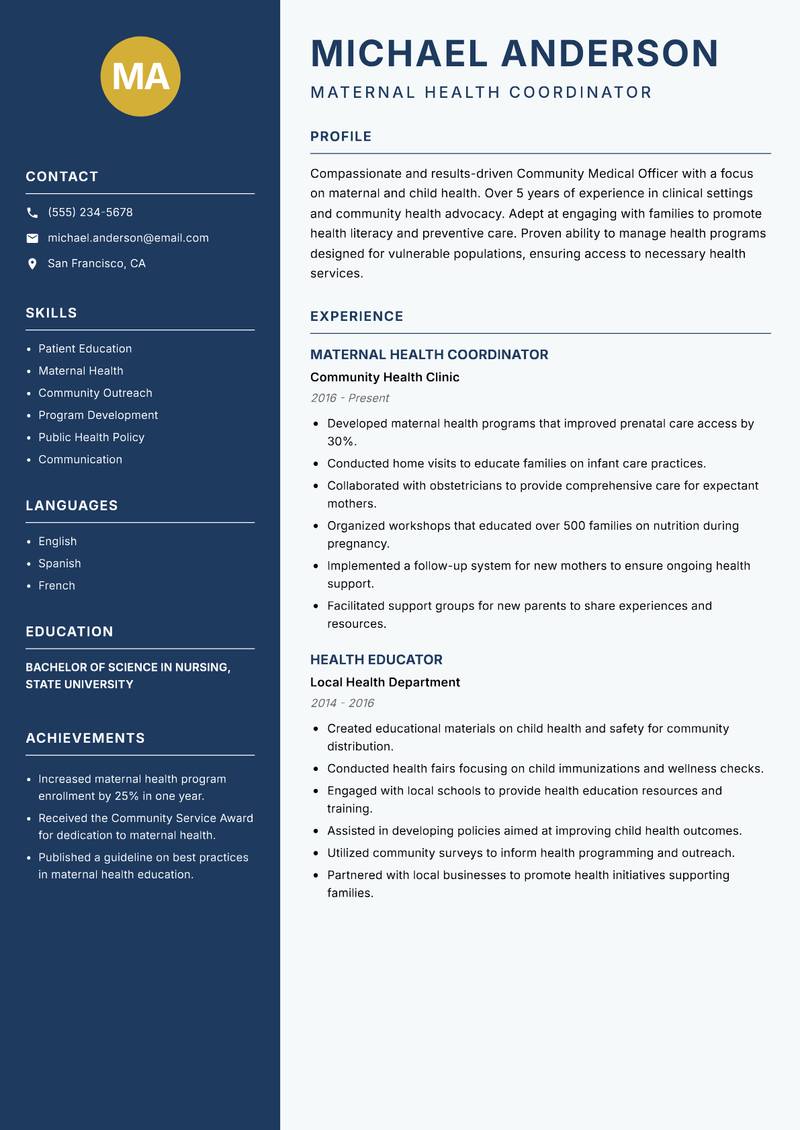 Community Medical Officer resume template — Classic Clean