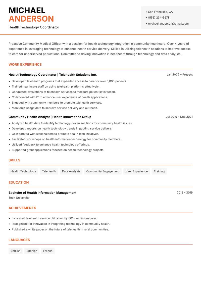 Community Medical Officer resume template — Modern Professional