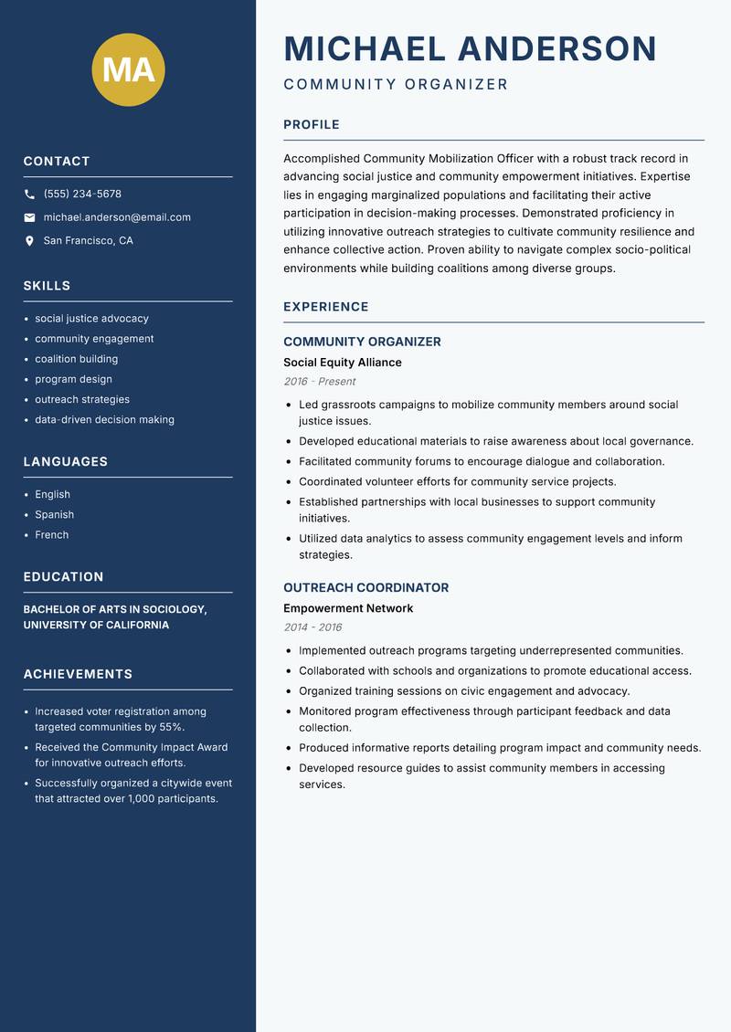 Community Mobilization Officer resume template — Classic Clean