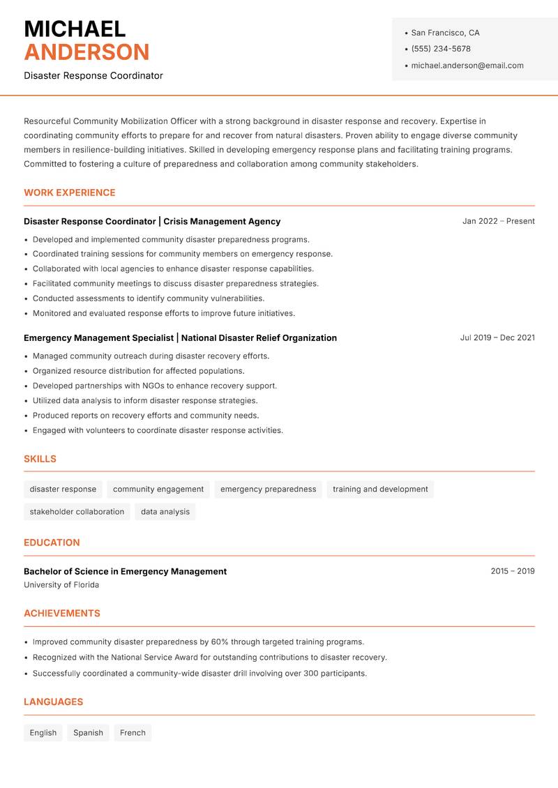 Community Mobilization Officer resume template — Modern Professional