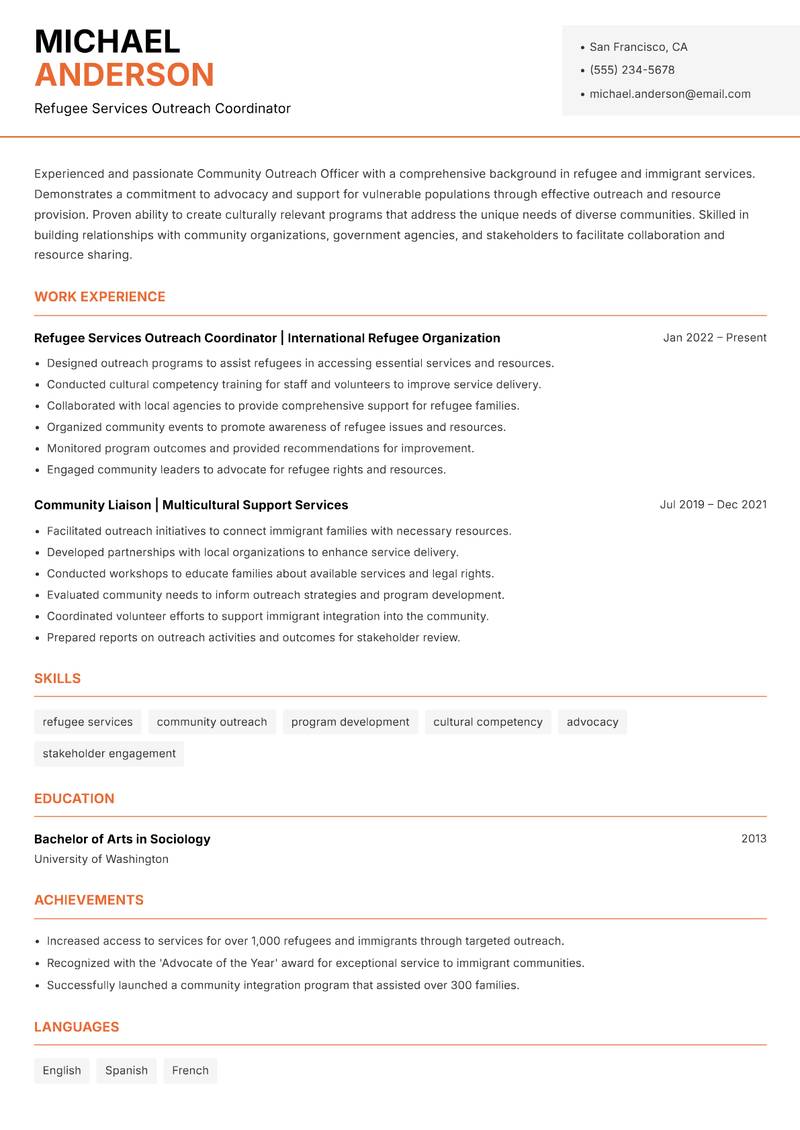 Community Outreach Officer resume template — Modern Professional