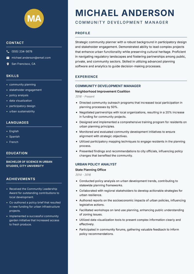 Community Planning Officer resume template — Classic Clean