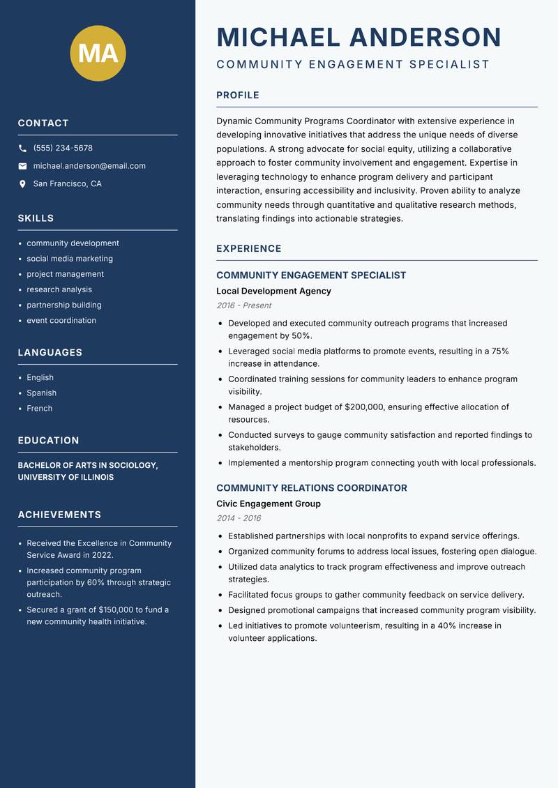 Community Programs Coordinator resume template — Classic Clean