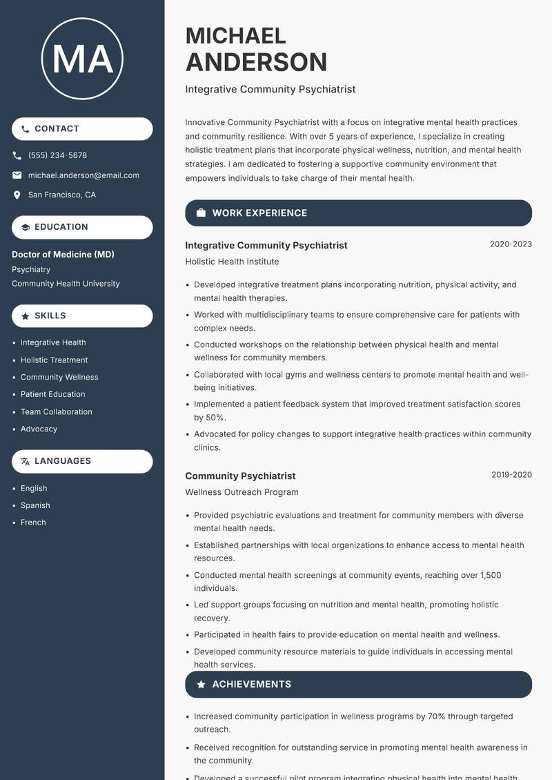 Community Psychiatrist resume template — Compact
