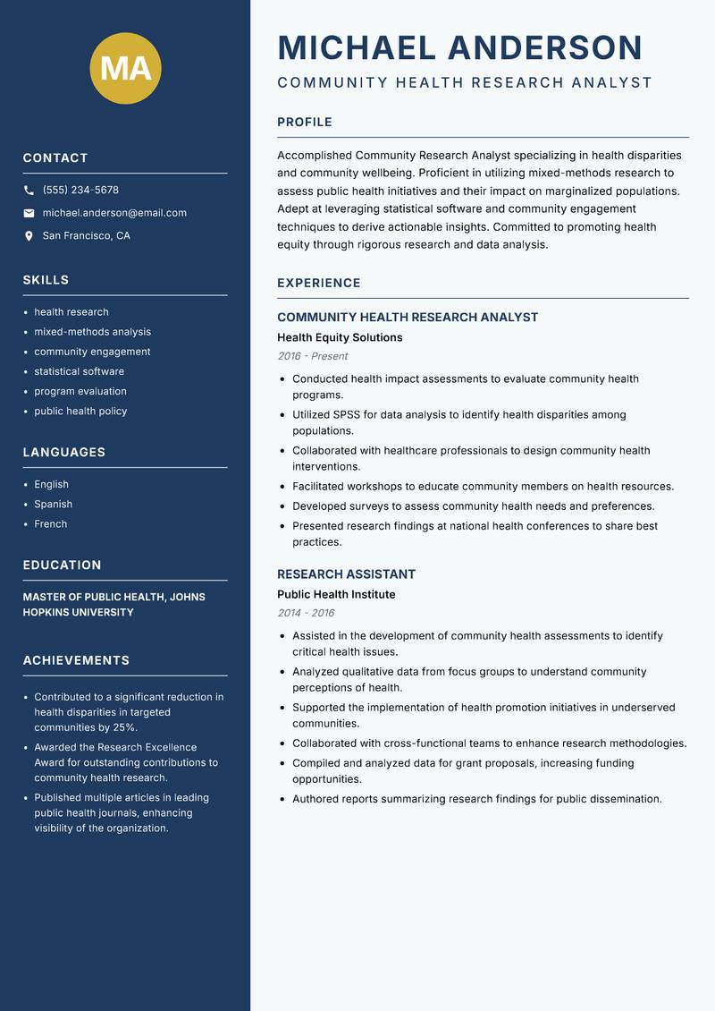 Community Research Analyst resume template — Classic Clean
