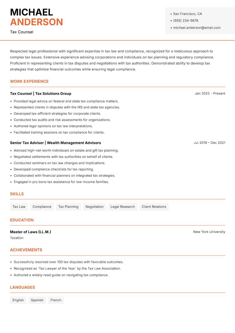 Company Law Tribunal Member resume template — Modern Professional