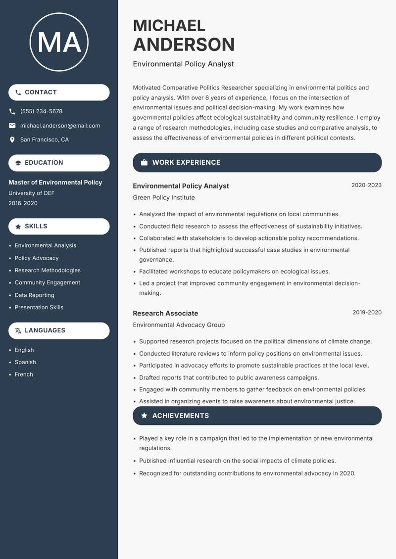 Comparative Politics Researcher resume template — Compact
