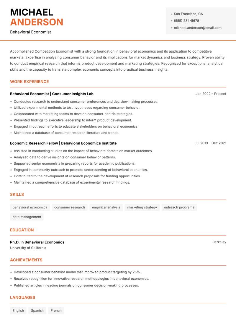 Competition Economist resume template — Modern Professional