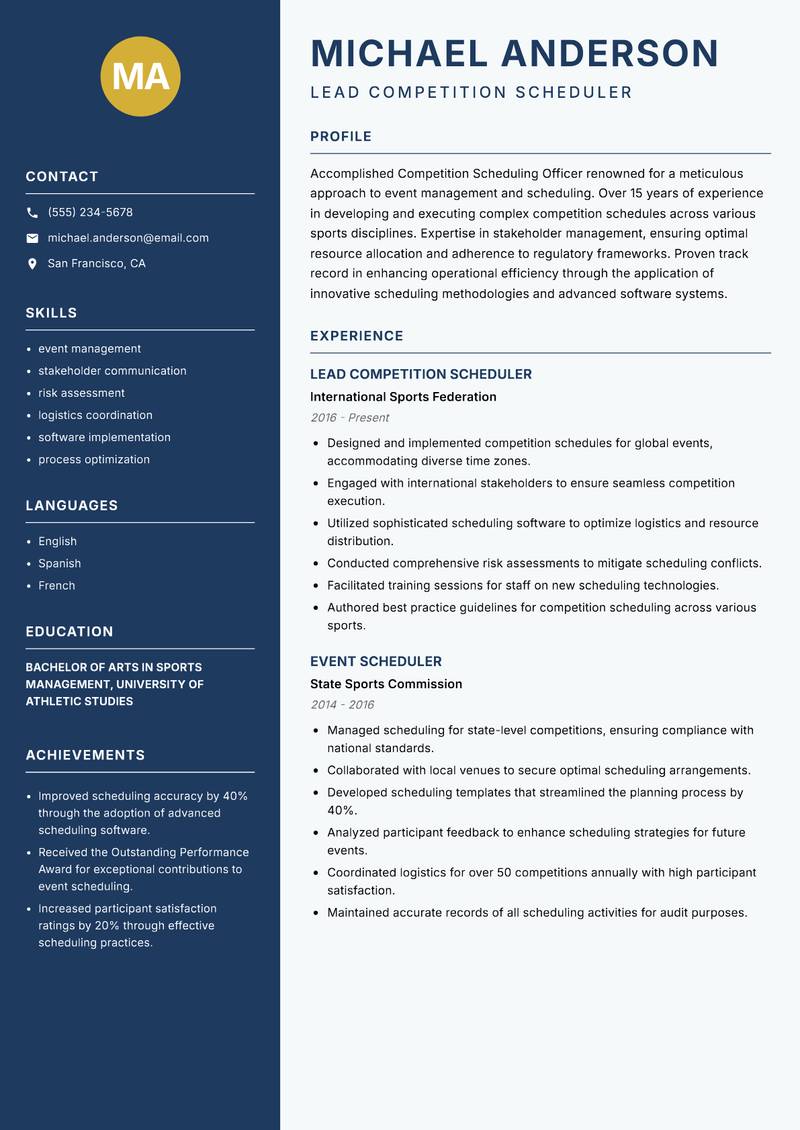Competition Scheduling Officer resume template — Classic Clean