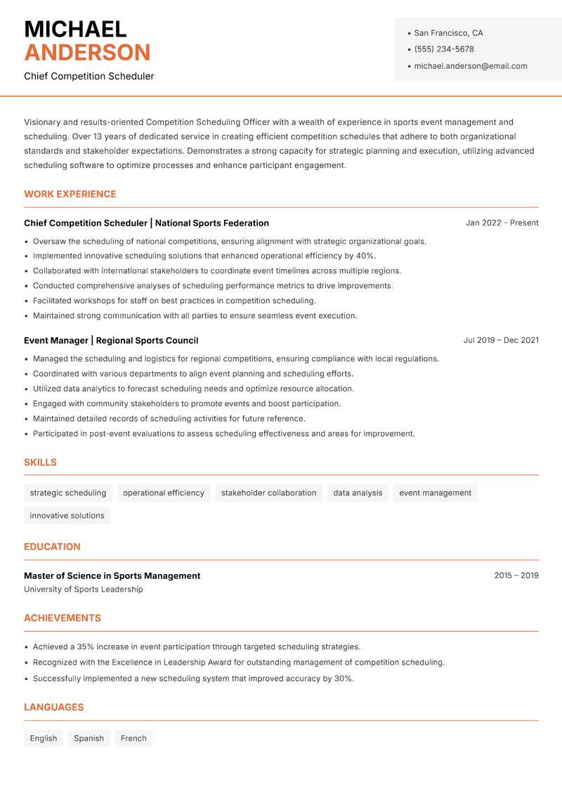 Competition Scheduling Officer resume template — Modern Professional