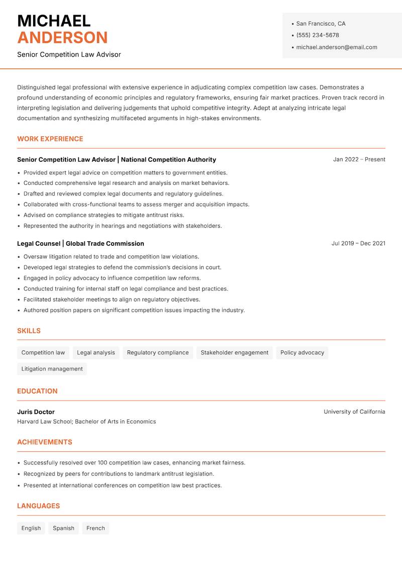 Competition Tribunal Member resume template — Modern Professional