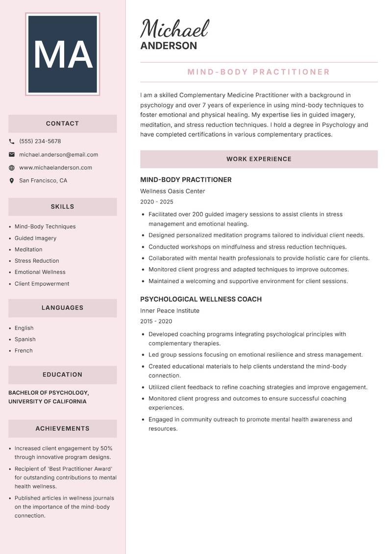 Complementary Medicine Practitioner resume template — Executive