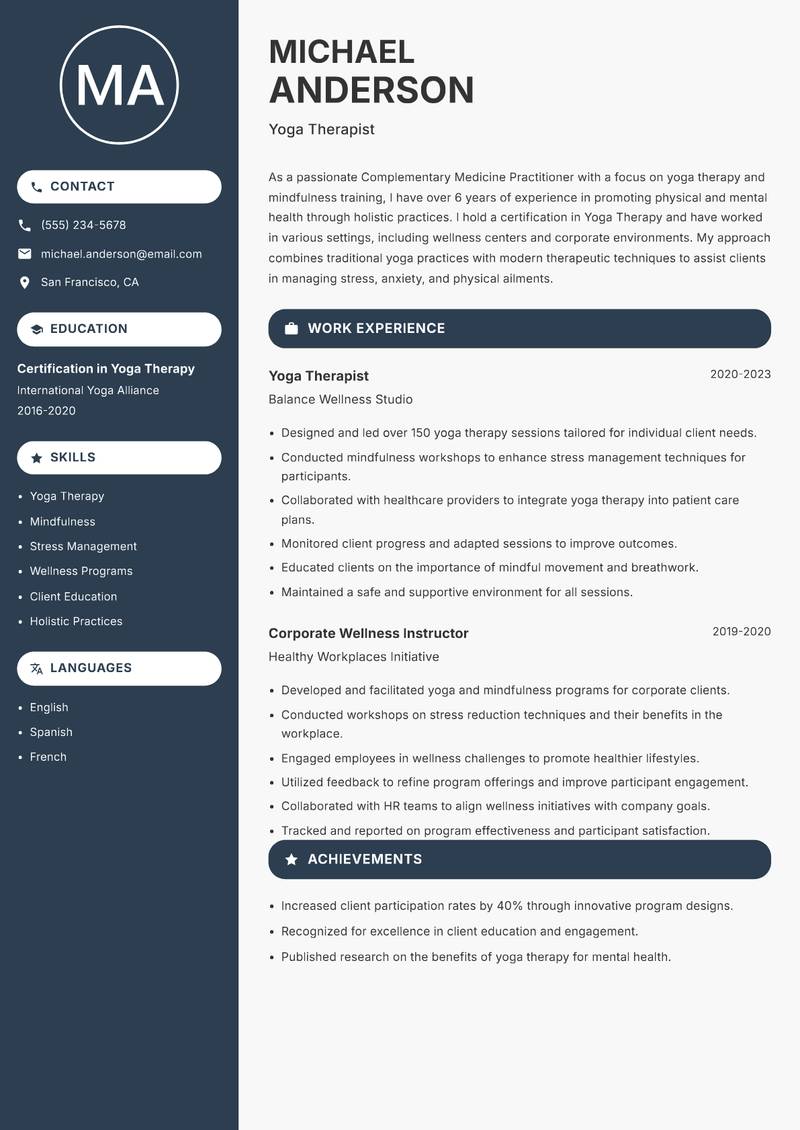 Complementary Medicine Practitioner resume template — Compact