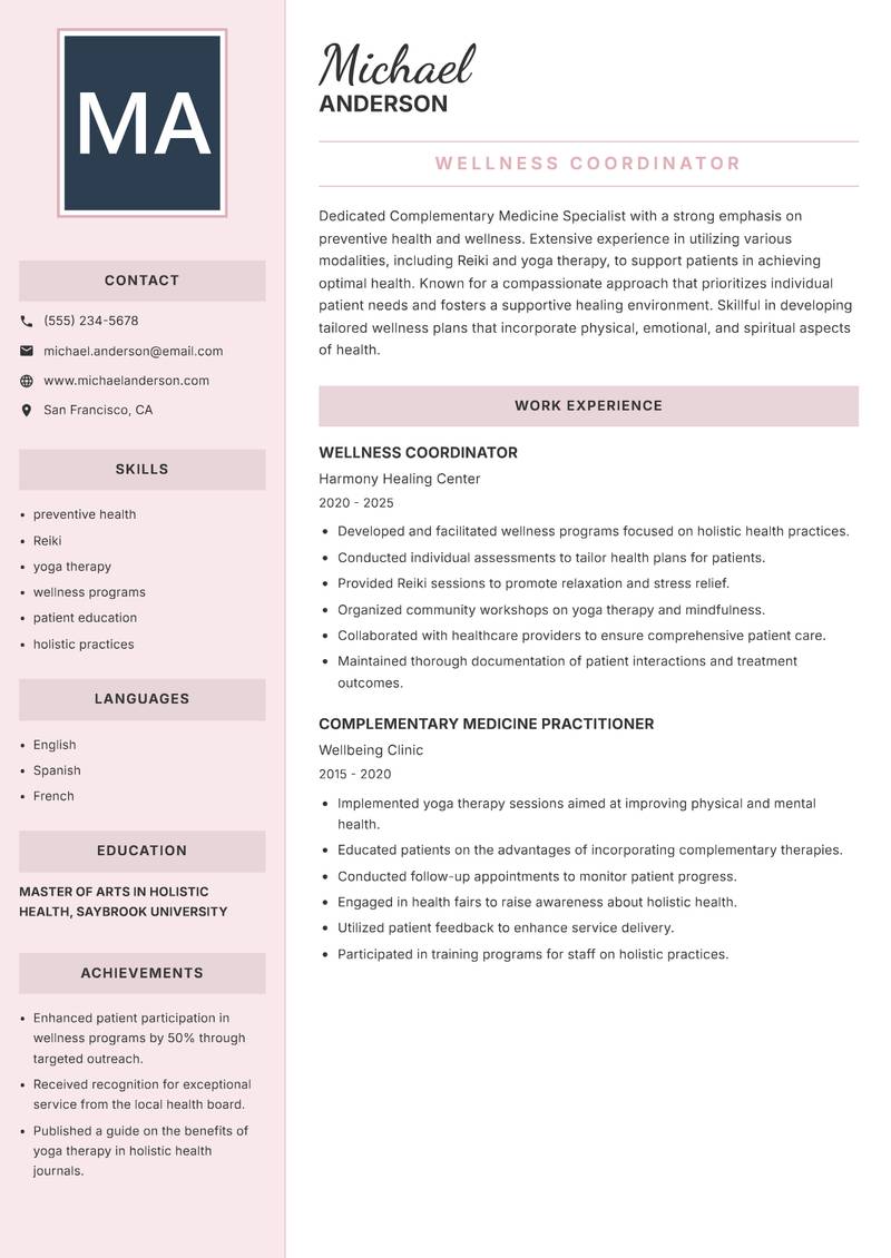 Complementary Medicine Specialist resume template — Executive