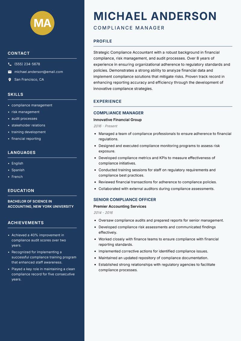 Compliance Accountant resume template — Classic Clean