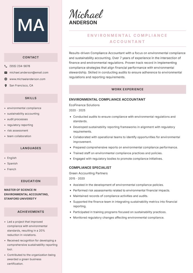 Compliance Accountant resume template — Executive
