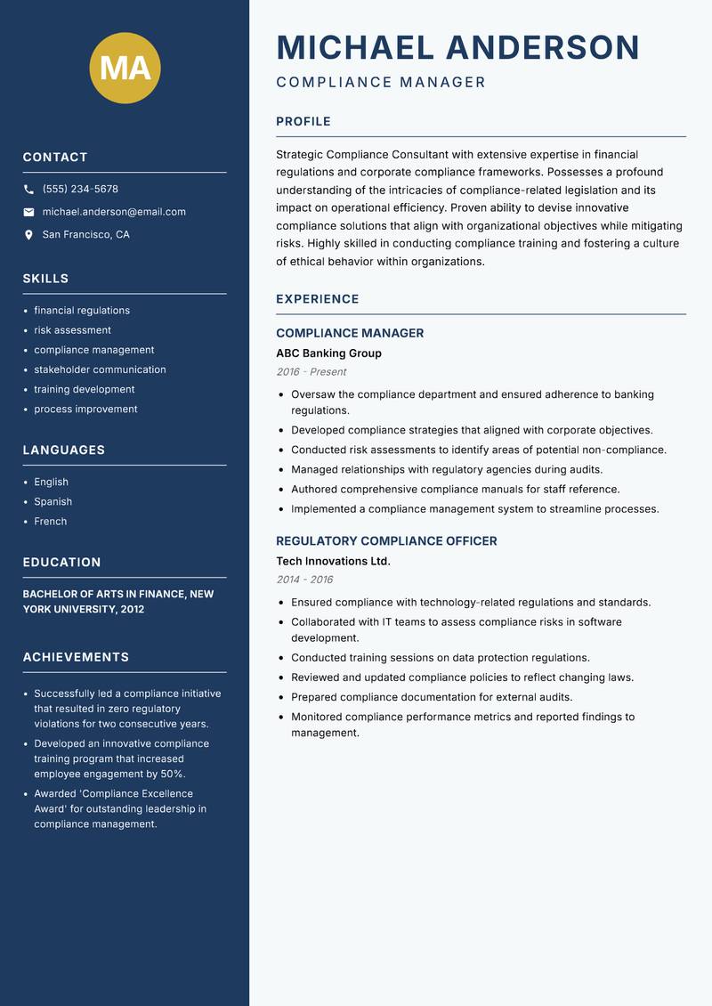 Compliance Consultant resume template — Classic Clean