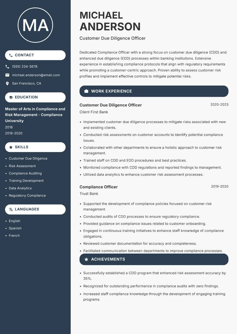 Compliance Officer Banking resume template — Compact