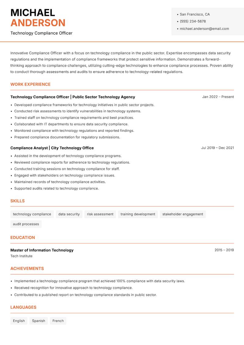 Compliance Officer Public Sector resume template — Modern Professional