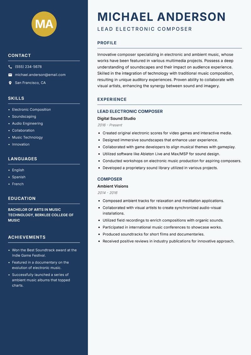 Composer resume template — Classic Clean