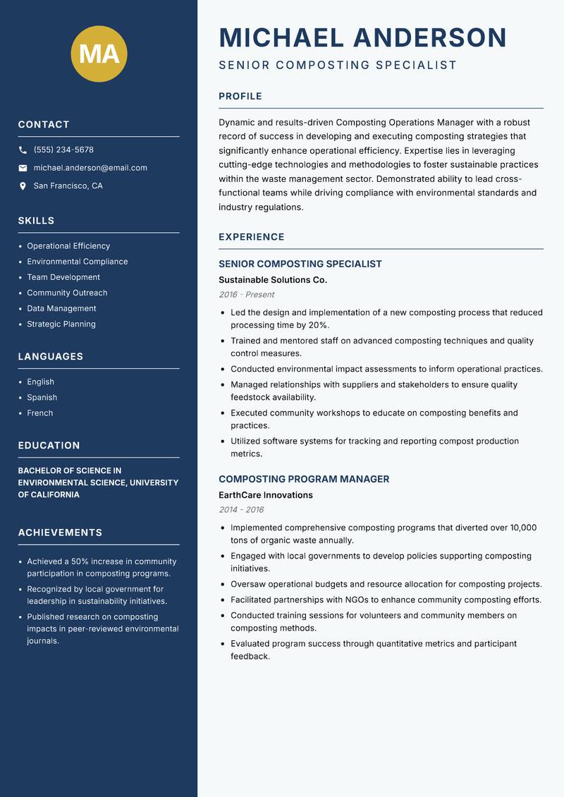 Composting Operations Manager resume template — Classic Clean