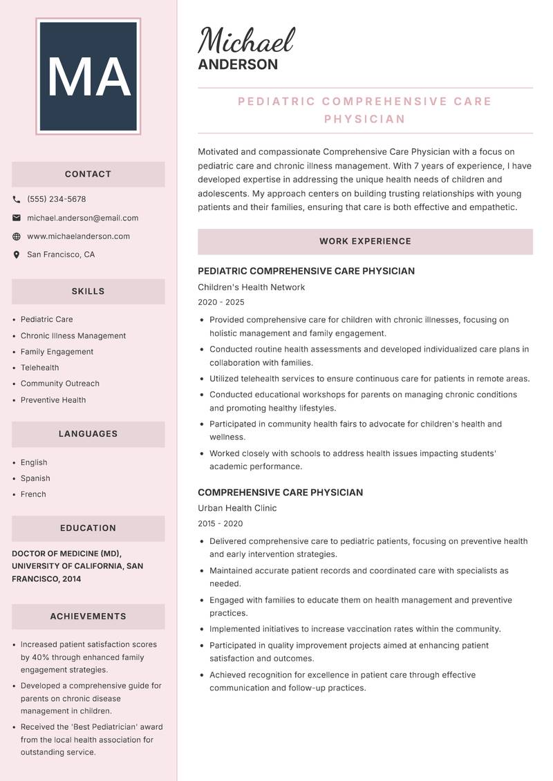 Comprehensive Care Physician resume template — Executive