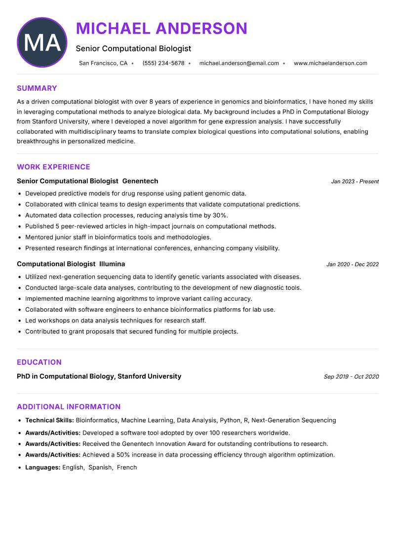 Computational Biologist resume example — ATS-friendly template