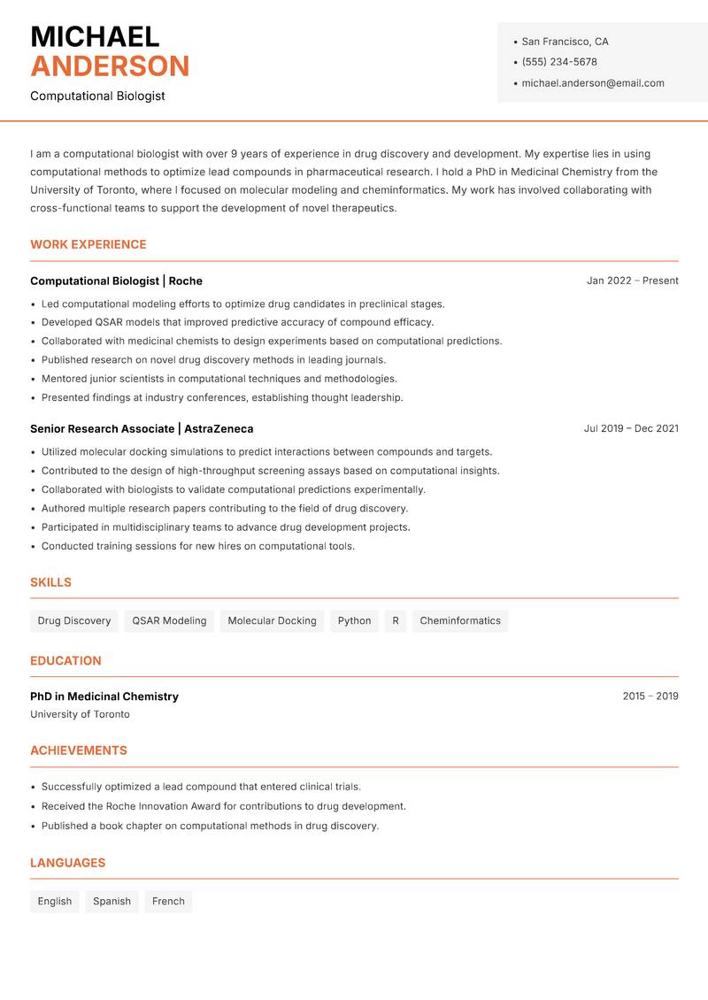 Computational Biologist resume template — Modern Professional