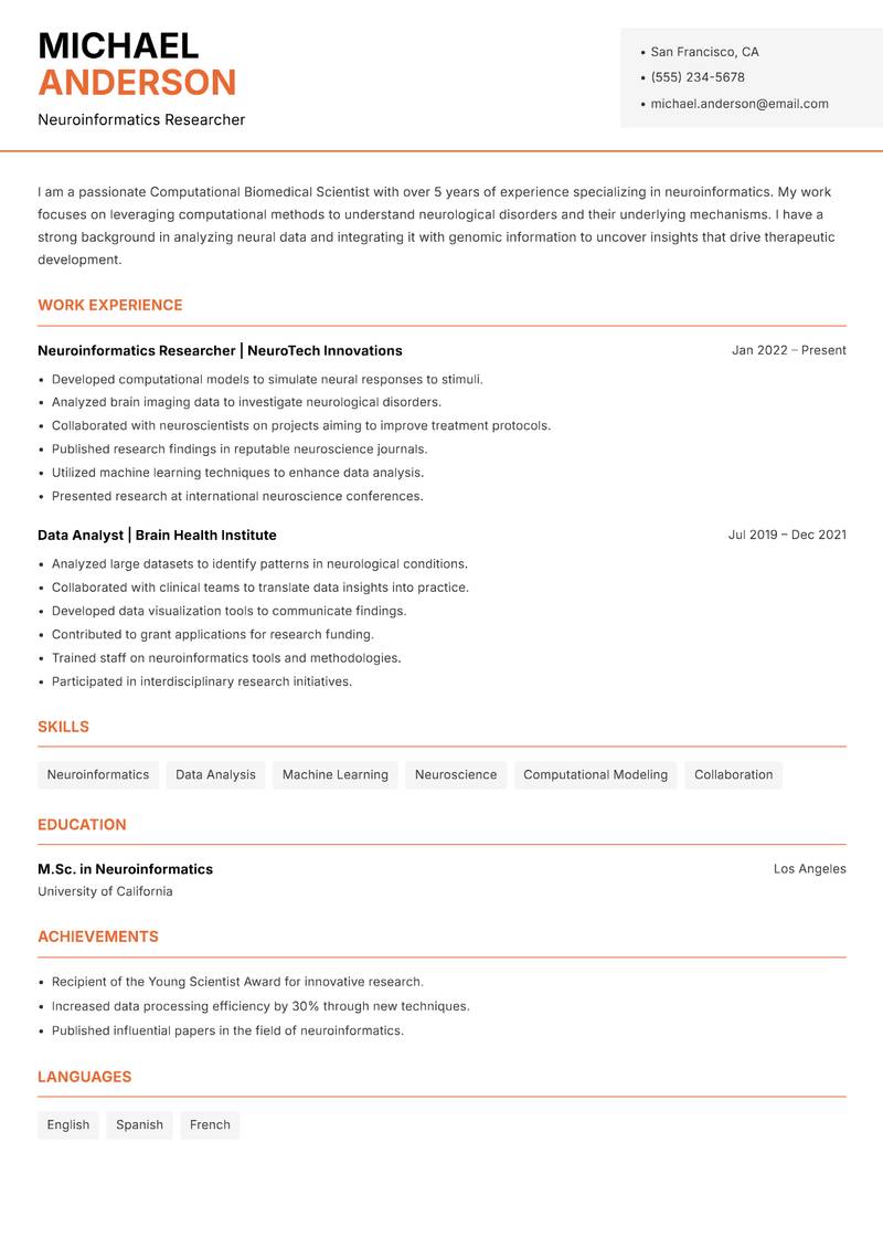Computational Biomedical Scientist resume template — Modern Professional