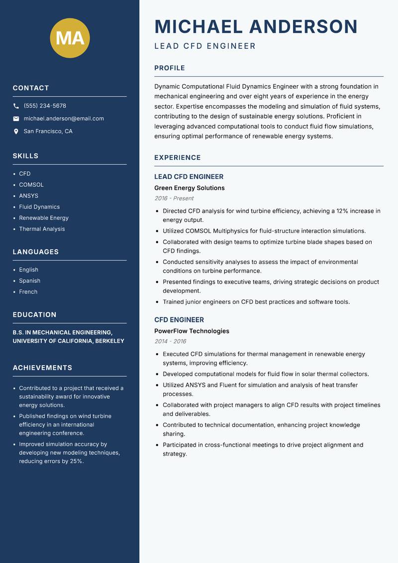 Computational Fluid Dynamics Engineer resume template — Classic Clean