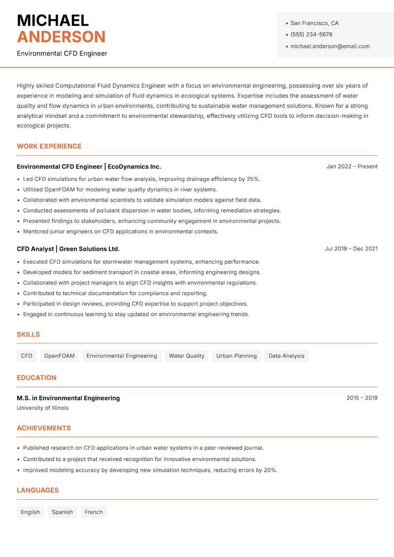 Computational Fluid Dynamics Engineer resume template — Modern Professional