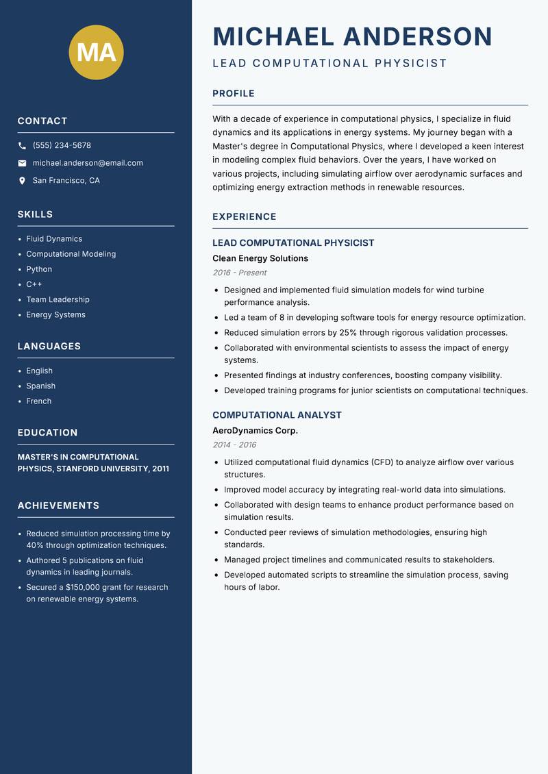 Computational Physicist resume template — Classic Clean