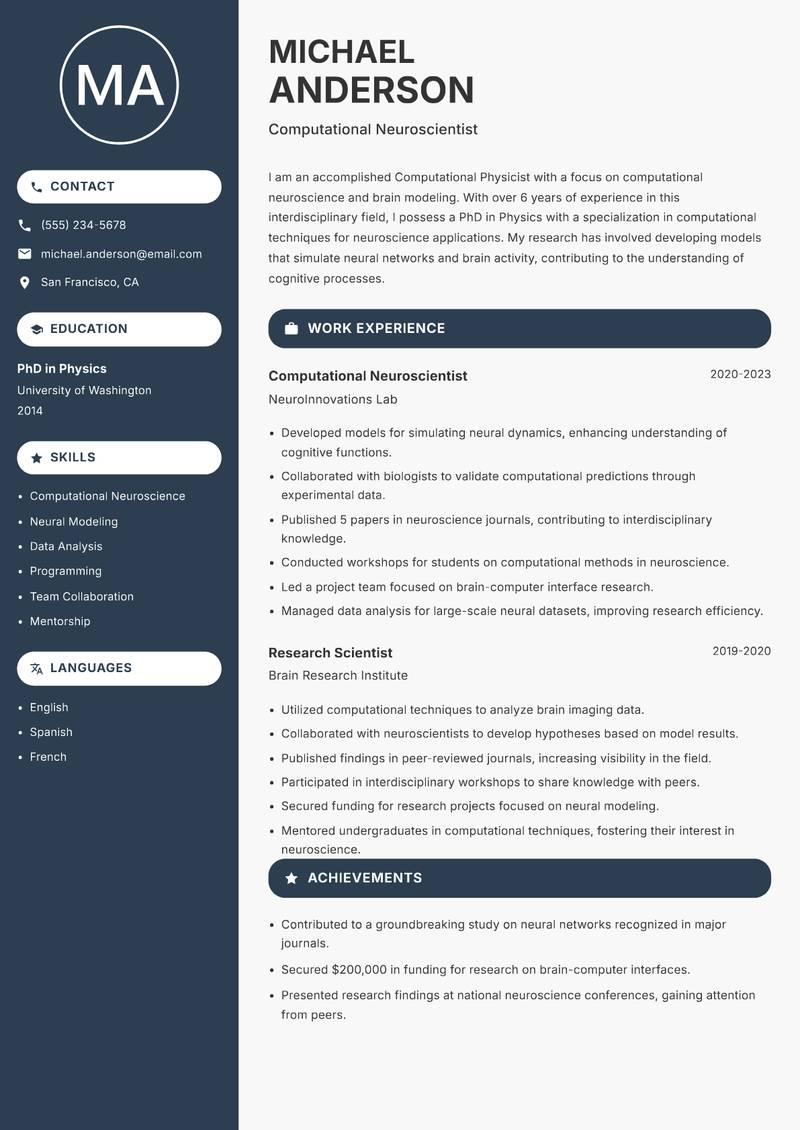 Computational Physicist resume template — Compact