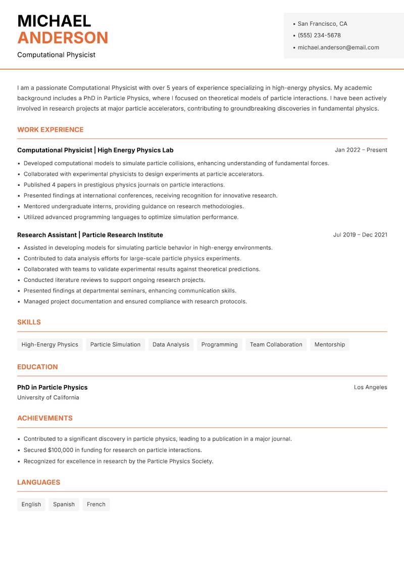 Computational Physicist resume template — Modern Professional