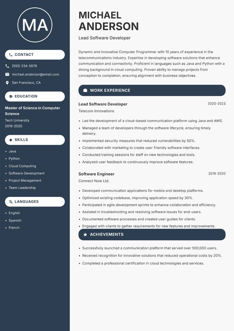 Computer Programmer resume template — Compact
