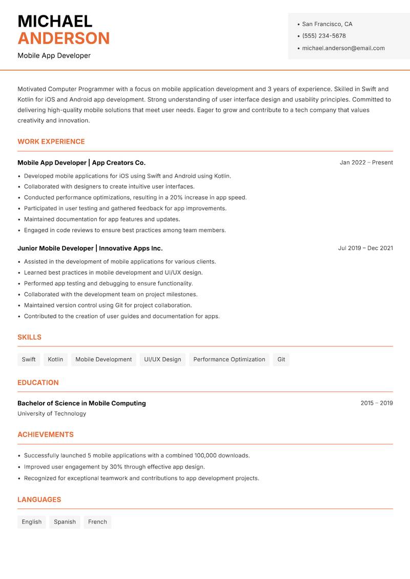 Computer Programmer resume template — Modern Professional