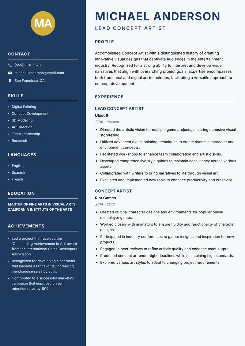 Concept Artist resume template — Classic Clean