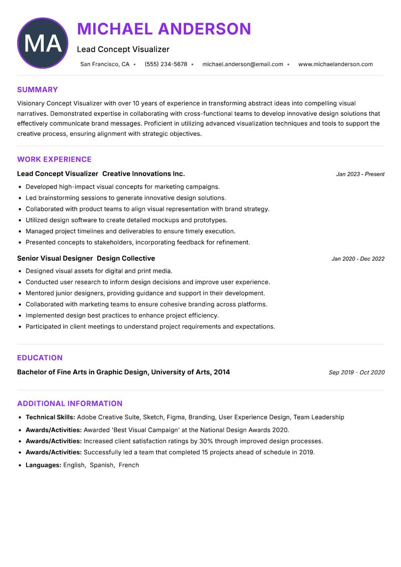 Concept Visualizer resume example — ATS-friendly template