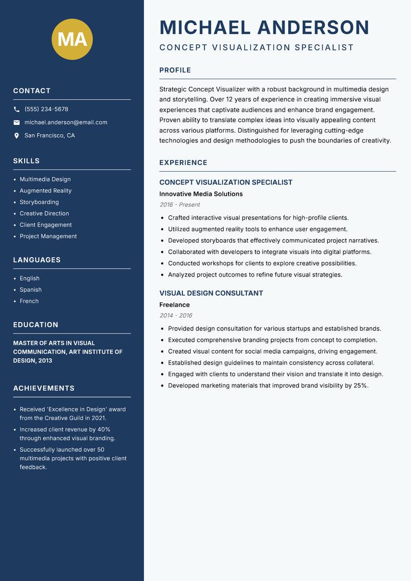 Concept Visualizer resume template — Classic Clean