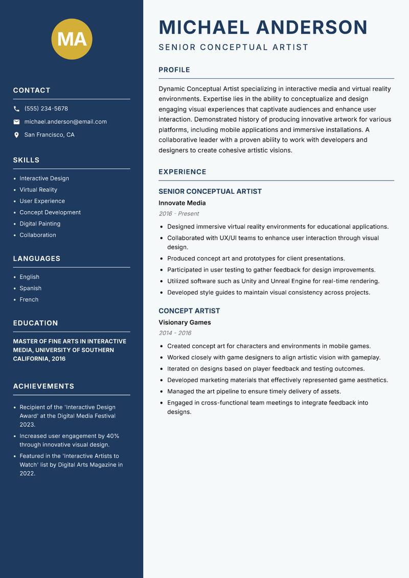 Conceptual Artist resume template — Classic Clean