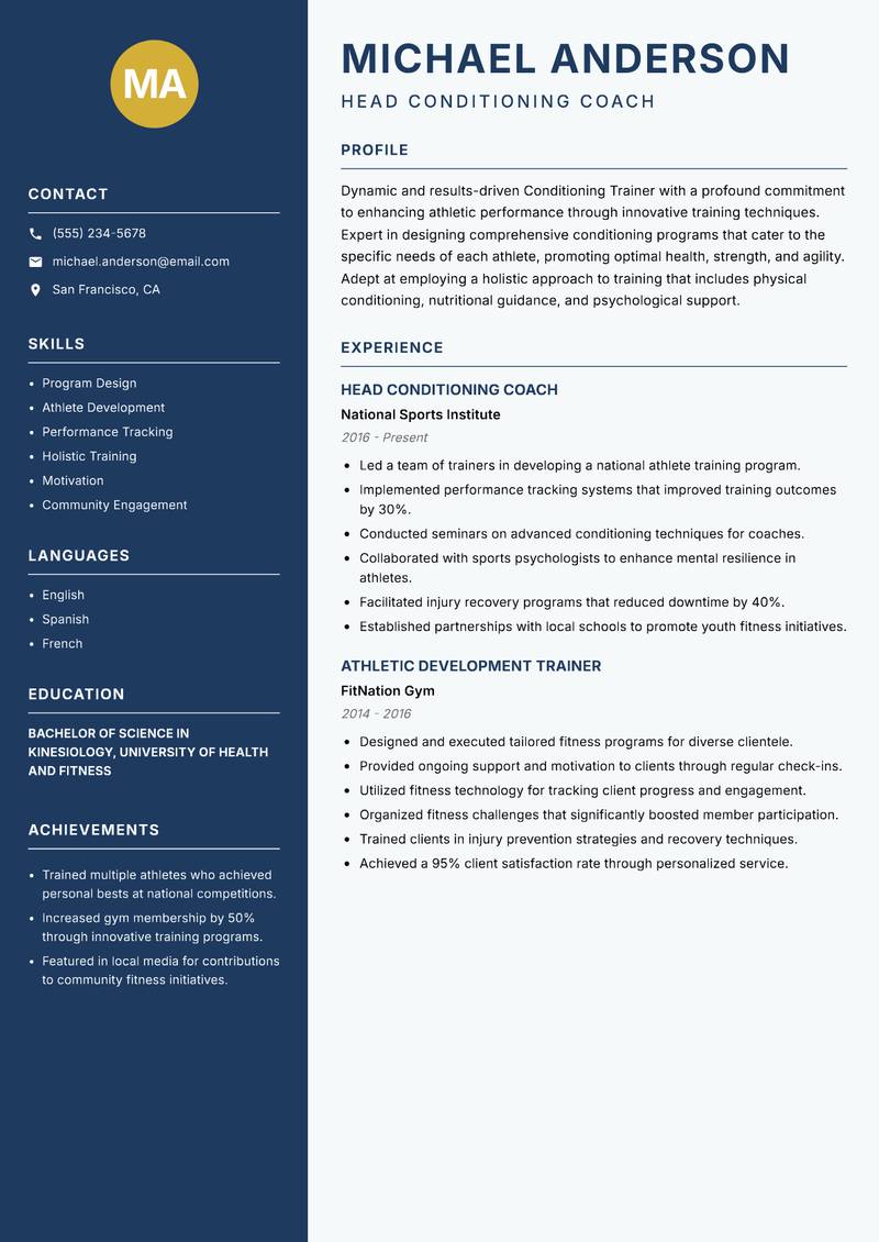 Conditioning Trainer resume template — Classic Clean