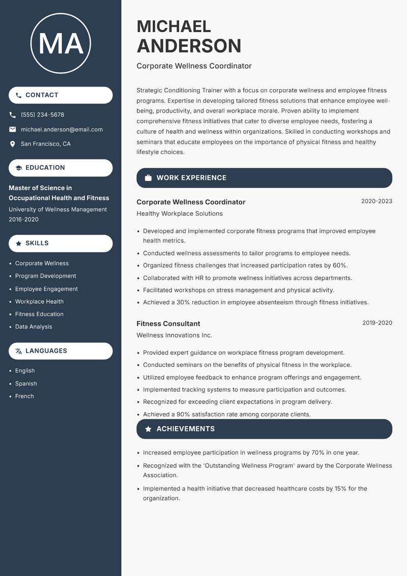 Conditioning Trainer resume template — Compact